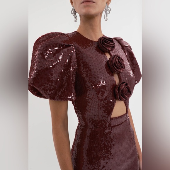 Rebecca Vallance Zelda puff-sleeve sequined mini dress burgundy - Picture 3 of 12